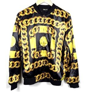 Pizoff Baroque Gold Chain Link Graphic Bomber Jacket Streetwear NWOT Unisex‎ S